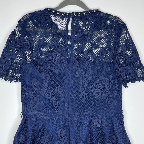 Self Portrait Lace Embellished Mini Dress Navy Blue Size 8 NWT - Picture 8 of 11